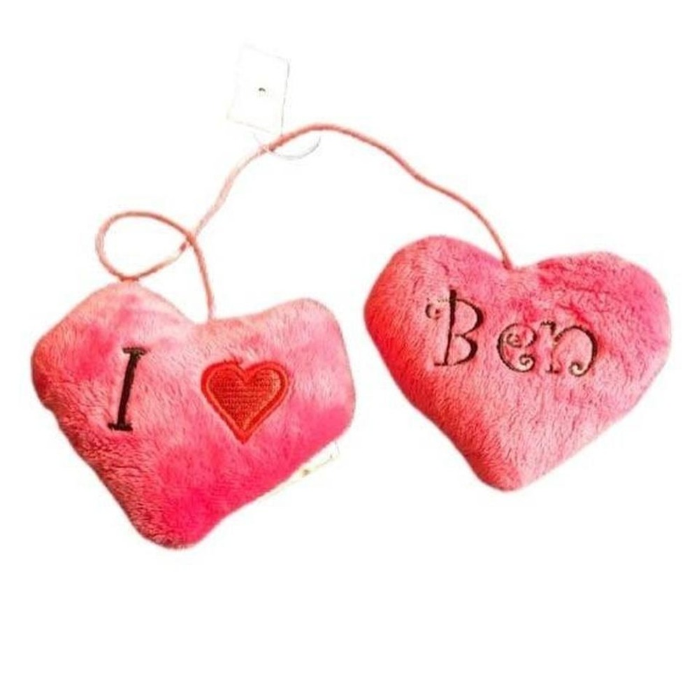 Pink Plush I Heart Ben Double Hanging Hearts Decorative Soft Toy Gift